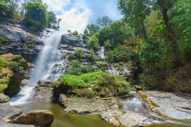 Şelale güzel ağaçlar ve kayalarla çevrili..