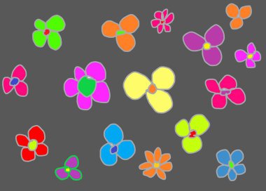Different illustration works and shadow art , on black background colorful flowers design 