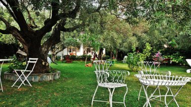 Deniz kenarı manzarası ve güzel deniz manzaralı geleneksel evler. 