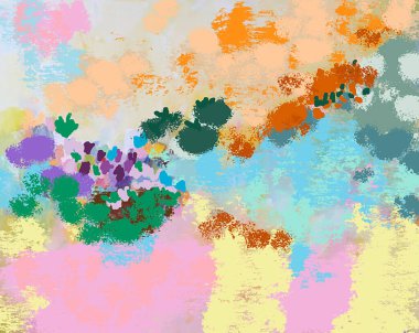 Farklı renklerde soyut sanat, metin, resim 