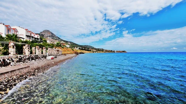 Egeïsche Zee Landschappen Met Prachtige Zandstranden Uitzicht Stad — Stockfoto