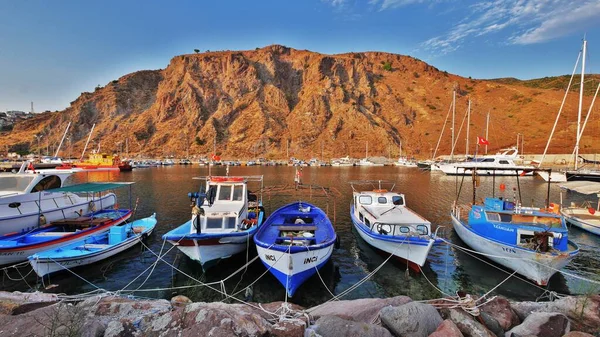 Mar Egeu Vista Com Detalhes Cidade Paisagens Pôr Sol Fotos — Fotografia de Stock