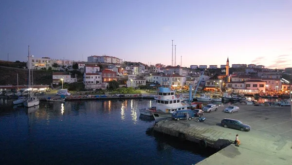 Los Paisajes Panorámicos Con Puesta Sol Vistas Mar Ciudad — Foto de Stock