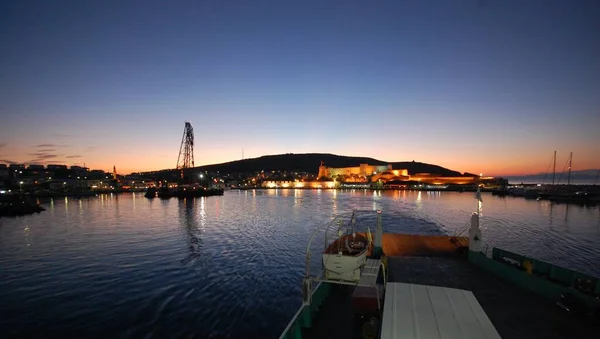 Los Paisajes Panorámicos Con Puesta Sol Vistas Mar Ciudad — Foto de Stock