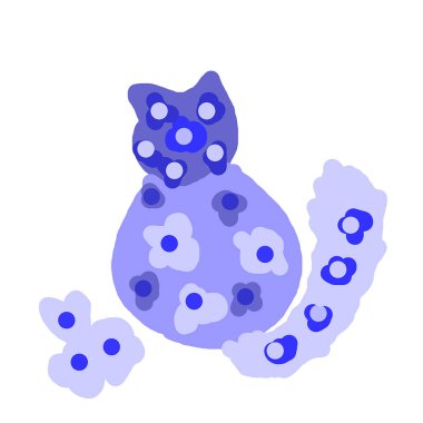 Soyut modern sanat, çam ağacı ve çiçekli kedi tasarımları. 