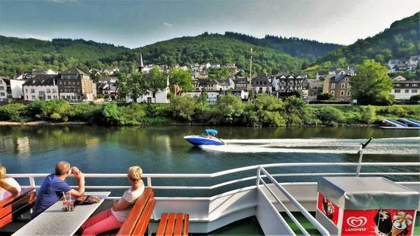 Cochem Deutschland Fährfahrt Panoramablick Und Sonnenuntergang — Stockfoto