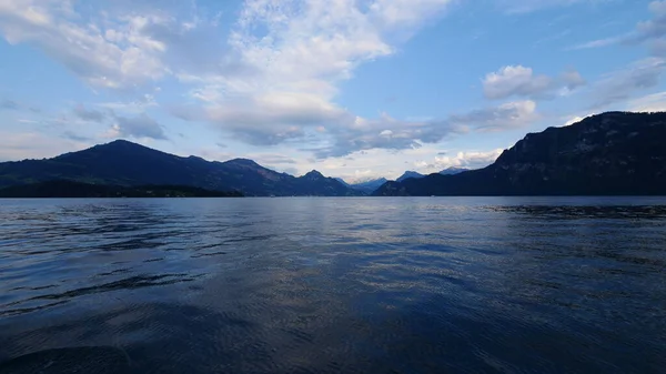 Svizzera Città Lago Lucerna Vista Con Barca — Foto Stock