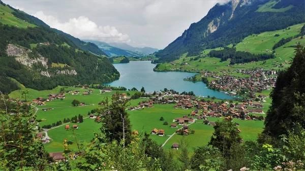 Perjalanan Swiss Alps Dengan Pemandangan Panorama Stok Gambar Bebas Royalti