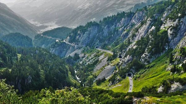 Montanhas Suíças Vista Panorâmica Sobre Viagem Carro — Fotografia de Stock