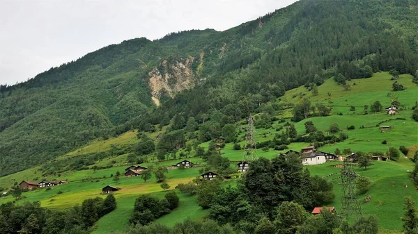 Švýcarsko Panoramatické Krajiny Výhled Město Jezero — Stock fotografie