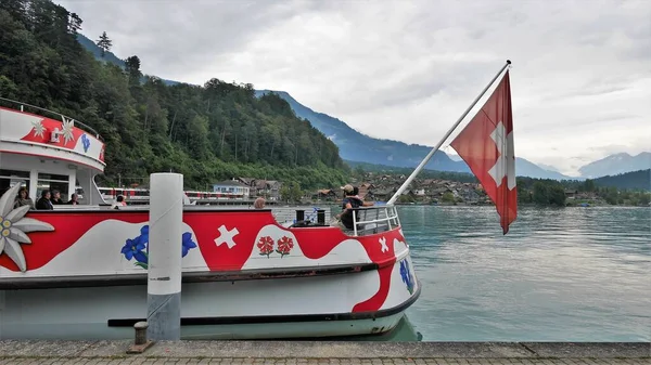 Švýcarsko Horské Domy Hory Luzern Výhled Jezero — Stock fotografie