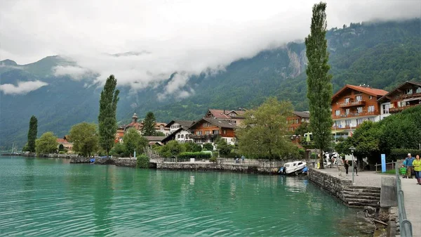 Svizzera Case Montagna Montagne Vista Lago Lucerna — Foto Stock