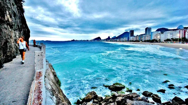 Rio Janeiro Homokos Strandjaival Halászatával Panorámás Kilátással Városra Tengerre — Stock Fotó