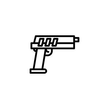 A minimalistic illustration of a handgun. The outline vector depicts a sense of modern protection. Ideal for illustrating security, enforcement, danger, and weaponry. Use in infographics,