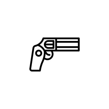 This minimalistic artwork features a classic revolver. The gun is rendered as a simple outline, evoking a sense of vintage weaponry. Representing themes of protection, danger, and security. Designed