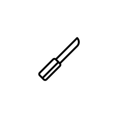 A minimalist outline drawing of a blade is isolated on a plain backdrop. The black lines forming the knife create a sleek and simple object suitable for various uses such as a design element, icon,
