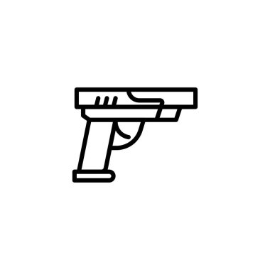 A clean and simple line drawing of a firearm. The minimalist design showcases a compact handgun silhouette, representing themes of security, self-protection, and potential danger. It serves as a