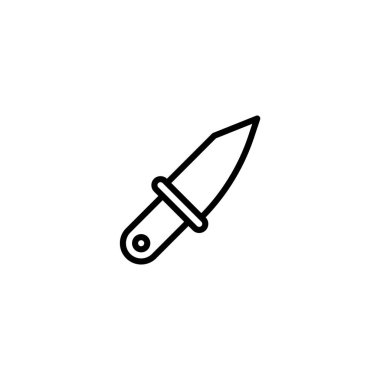 This line art drawing of a knife presents a simple and sharp tool design. The outlined image showcases the weapon's minimalist style, perfect for an icon, pictogram or graphic element, offering a