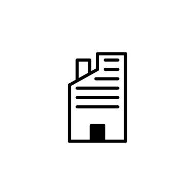 A minimalist vector icon of a skyscraper, rendered in clean black lines against a white backdrop, effectively conveying concepts related to architecture, urban development, and corporate presence.