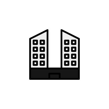 Bu resim ikiz gökdelen binalarının minimalist bir simgesini gösteriyor. Tasarım, temiz çizgiler, kalın hatlar ve modern bir estetik içeriyor. Basitlik biçimi geniş bir yelpazede...