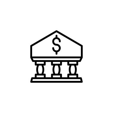 Bir finans kurumunu temsil eden parlak bir minimalist simge. Vektör tasarımı bankacılık, finans, yatırım ve zenginliği sembolize eder. Ekonomik kavramları ya da finansal durumu göstermek için mükemmeldir.