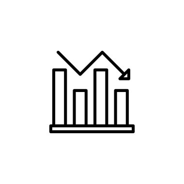 A minimalist diagram illustrates a financial downturn. Descending bar graphs and a falling trendline symbolize economic loss, market instability, investment risk, and potential business crisis. The