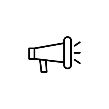 A minimalist bullhorn icon represents communication and public announcement. It is designed as a simple vector graphic, ideal for digital interfaces, advertising materials, and business