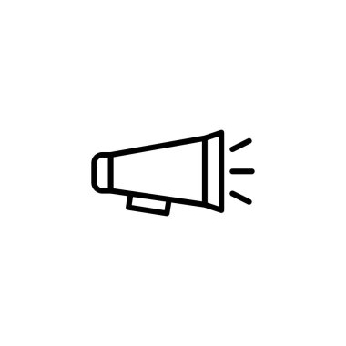 A minimalist line drawing of a megaphone represents communication and announcements. The clean and simple design signifies conveying a message, spreading news, or capturing attention with a bold yet