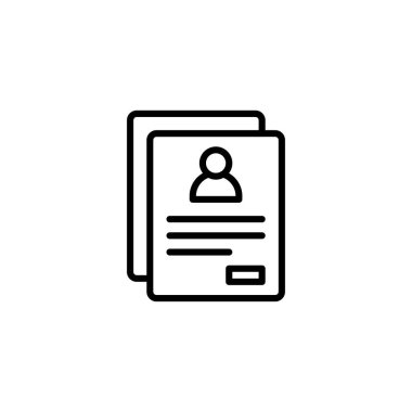 This minimalist line illustration shows a stack of profile documents, suitable for representing forms, resumes, or any type of record. The simple design makes it ideal for icons, user interface