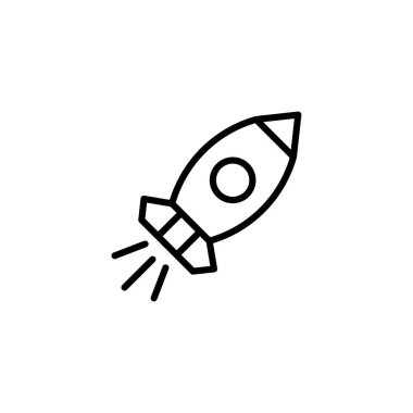 This minimalist line drawing depicts a rocket ship symbolizing ambition and forward progress. It is a clean, modern icon suitable for representing technology startups, scientific exploration, or any