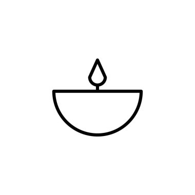 This image presents a minimalistic line drawing of a lit candle situated in a small dish. The simple design evokes feelings of warmth, tranquility, and spirituality, rendering it suitable for