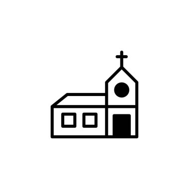 Çan kulesinin tepesinde belirgin bir haç bulunan kilise binasını tasvir eden temiz ve minimalist bir vektör çizimi inanç, toplum ve ruhani sığınağı sembolize eder. Bu katıksız ama zarif tasarım