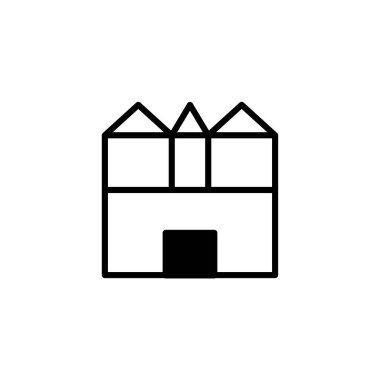 Minimalist geometrik form, temiz çizgileri ve düz mimari tasarımı olan bir binayı temsil eder. Yapı basit şekillerden oluşur, temel ve net bir temsil oluşturur. İdeal