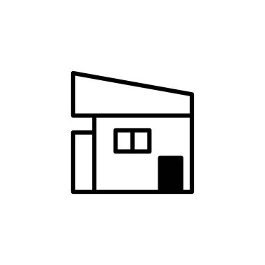 Temiz çizgiler ve basit geometrik şekiller içeren biçimlendirilmiş bir evin minimalist bir tasviri. Tasarım modern mimari kavramları vurgular, grafiksel bir konutu temsil eder.,