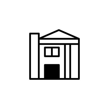 Bu minimalist mimari tasarım bir bina simgesi sergiliyor. Temiz çizgiler, markalaşma gibi çeşitli amaçlar için uygun bir klasik cephe yapısının stilize bir temsilini oluşturur.,