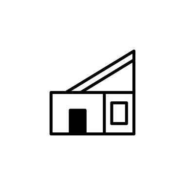 Cesur çizgiler ve geometrik şekillerle modern bir ev tasarımı sergilenen minimalist bir illüstrasyon. Beyaz arkaplana karşı siyah ana hat, temiz ve basit bir sanatsal görünüş yaratıyor.