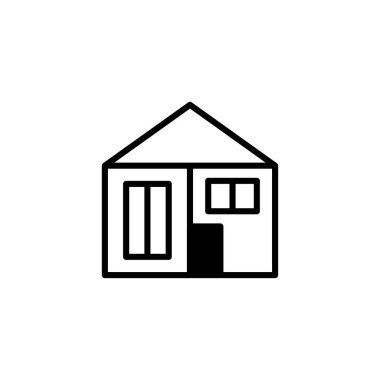 Basit bir konutu temsil eden minimalist bir ev ikonu. Bu ana hatlar ev, barınak ve temel mimari tasarımı çağrıştırıyor. Gayrimenkul ve inşaat için idealdir.,