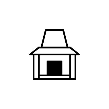 Bir minimalist illüstrasyon geometrik hassasiyetle basitleştirilmiş bir yapı tasvir eder. Siyah çizgiler, beyaz bir arkaplan karşısında mimari şekli tanımlar, soyut bir temsil oluşturur