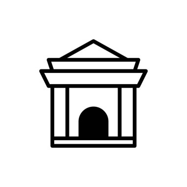 Basit ve zarif bir ikon bina cephesini gengelli çatı ve kemerli kapı aralığıyla tasvir ediyor. Tasarım, tarihin minimalist bir mimarisini oluşturmak için temiz çizgiler kullanır.