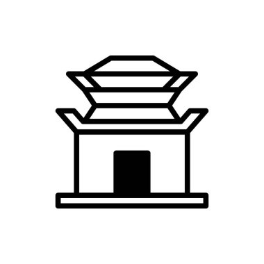 Geleneksel bir tapınak mimarisini tasvir eden temiz, minimalist vektör ikonu, seyahat, ruhani inzivaya çekilmeler, kültürel yapılar veya Asya 'dan esinlenilmiş tasarımlar için mükemmel. Basit bir çizgi.