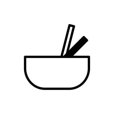 Yemek çubuklarıyla dolu bir kâseyi gösteren minimalist siyah-beyaz bir çizim. Asya mutfağı, yemek ritüelleri, aşçılık sadeliği ve kültürel temsil temalarını çağrıştırıyor. Basit bir tasarım.