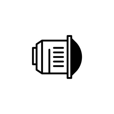 Kamera merceğini tasvir eden izole çizgi sanatı fotoğraf aletlerindeki teknolojik ilerlemeyi sembolize eder. Çağdaş tasarım içinde sanatsal kompozisyon ve hassasiyeti vurguluyor.