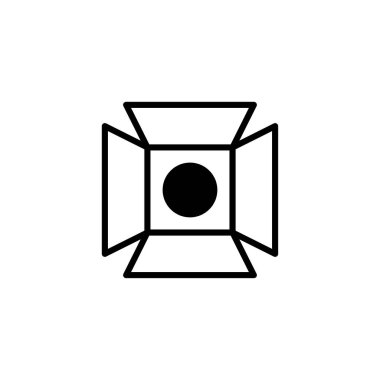 Yaratıcı projeler, grafik tasarımı ve sunumlar için çok yönlü bir görsel unsur sağlayan bir stüdyonun zarif ve minimal bir illüstrasyonudur. Bu simge film yapımını, fotoğrafçılığı sembolize eder.,