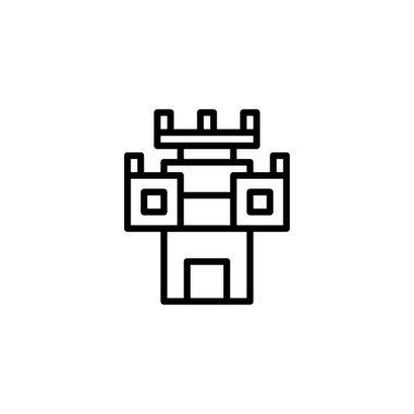 Bir kalenin minimalist çizgi sanat ikonu, peri masalı krallıkları, tarihi mimari veya çocukluk hikayeleri temalarını aktarmak için mükemmel. Basit tasarımı ve net taslağı onu uygun hale getirir.