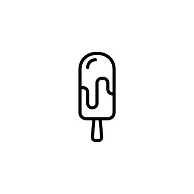 Şeklinden aşağıya doğru yavaşça eriyen bir jöle içeren bir buzlu dondurmanın minimalist çizgisi çizimi. İnce çubuk tatlıyı destekliyor. Şekerlemeler için basit bir tasarım sağlıyor.