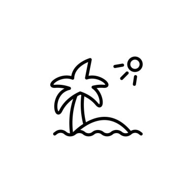 Minimalist bir illüstrasyon, bir palmiye ağacı, nazik dalgalar ve parlak bir güneşin yer aldığı tropikal bir ada sahnesini yakalar. Huzurlu kaçış ve huzur hissi uyandıran bu vektör görüntüsü...