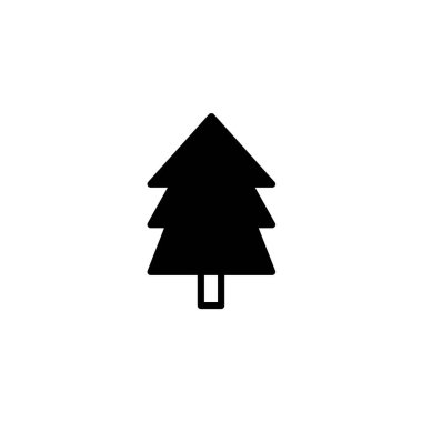 Bu resim, beyaz bir arkaplana karşı siyah renkte çizilmiş kozalaklı bir ağacın basitleştirilmiş siluetini gösterir. Tasarım, doğada bir simge veya grafik ögesi olarak kullanmak için asgari ve uygundur