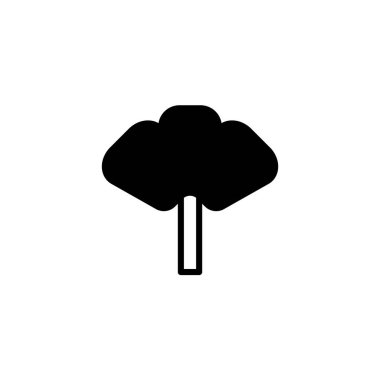 Minimalist bir ağaç silueti sunuluyor. Grafik koyu siyah bir renk kullanır ve yuvarlak bir gölgeliğe sahip basit bir gövdeye sahiptir. Bu, çeşitli botanik ve ekolojik örnekleri temsil edebilir.