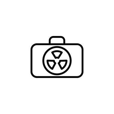 A minimalist icon showcasing a radioactive symbol encased within a portable container signifies secure handling. This outlines precautions during transport for sensitive radioactive materials,