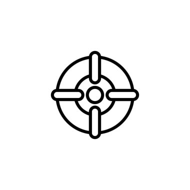 Simple black and white graphic illustration of a target icon, representing focus, aiming precision, and strategic goal setting. It symbolizes objective achievement, accuracy in marksmanship, and